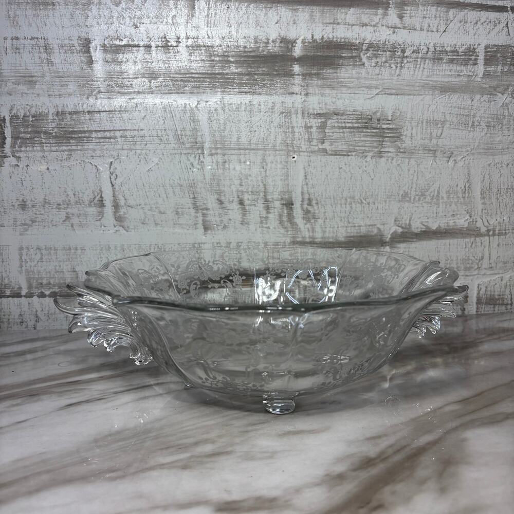 Vintage Fostoria Etched Glass Footed Serving Bowl